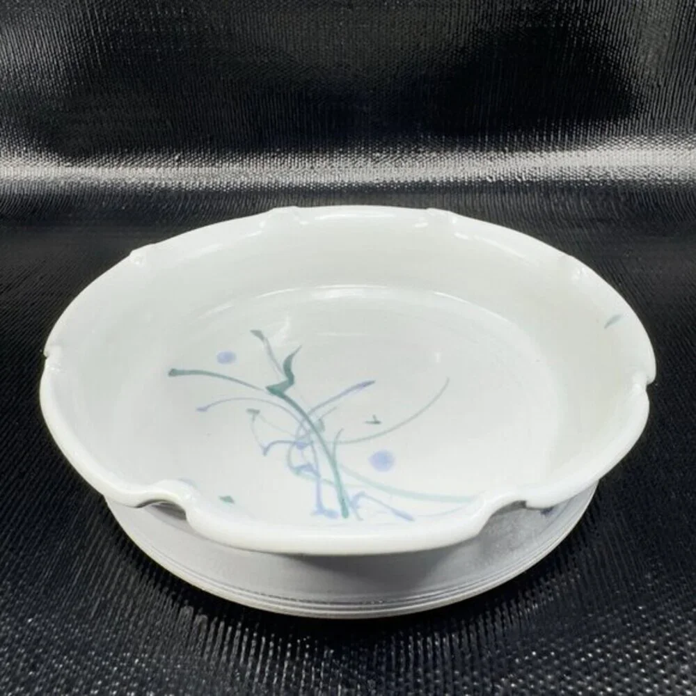 1980s Bev Howell Pottery Ruffled‎ Edges Dish Bowl Plate Artist Signed Floral VTG
